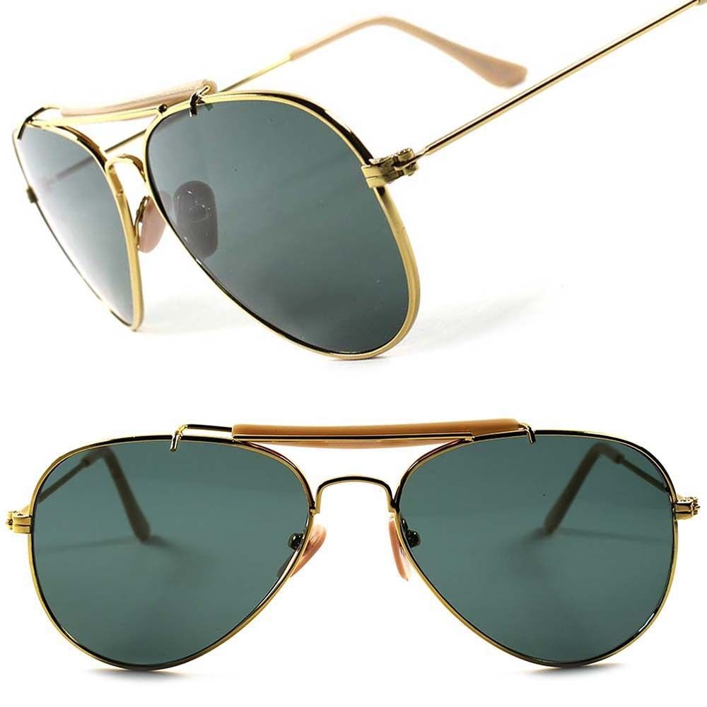 Glass Lens Classic Mens Womens Medium Air Force Style Gold Sunglasses